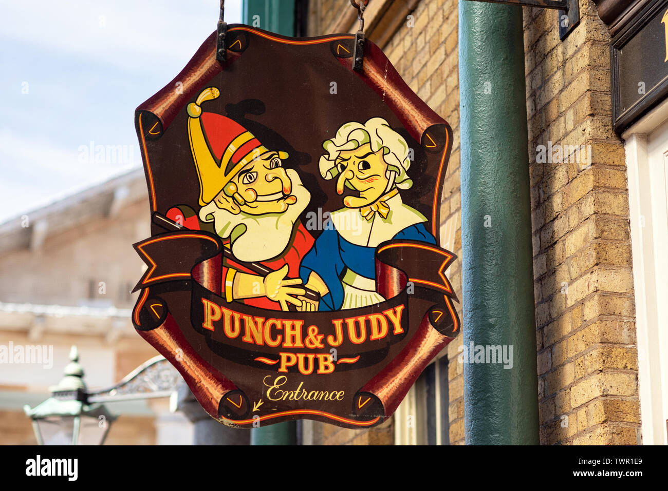 London, UK - May 14, 2019: Typical English pub sign at Covent Garden district . Stock Photo