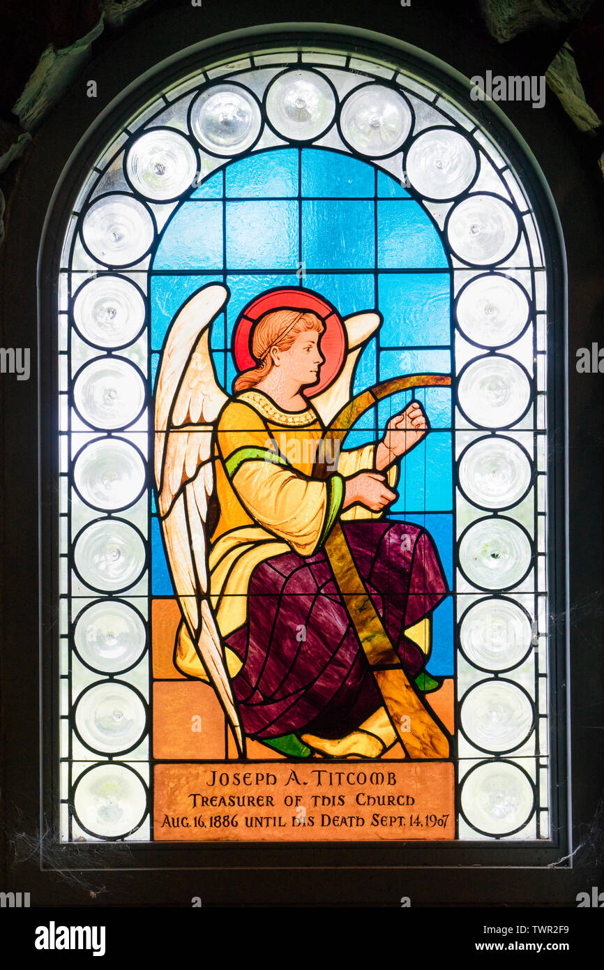 Stained glass window representing an angel in St Ann’s Episcopal Church