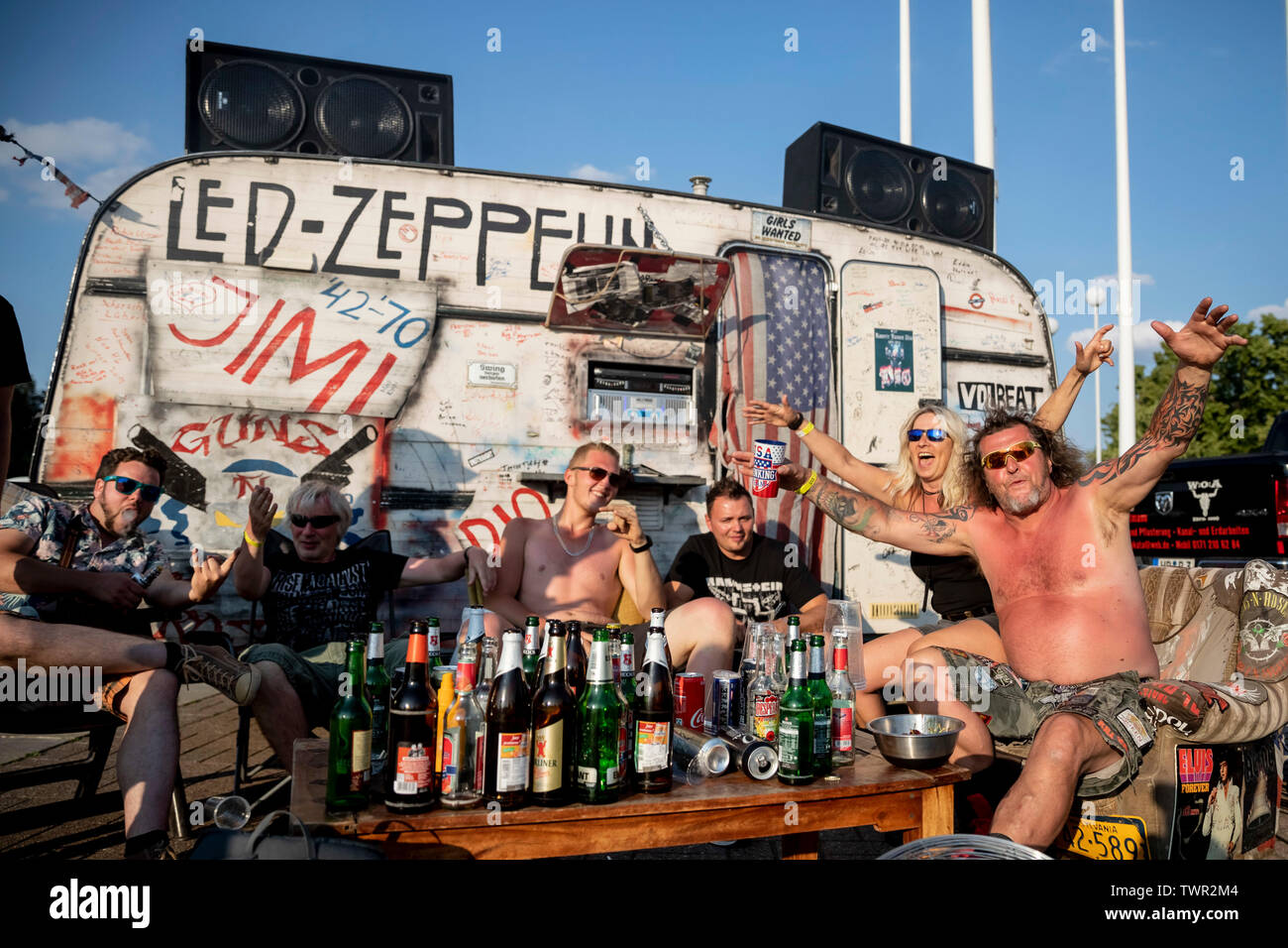 Berlin, Germany. 22nd June, 2019. Visitors sit before the concert of ...