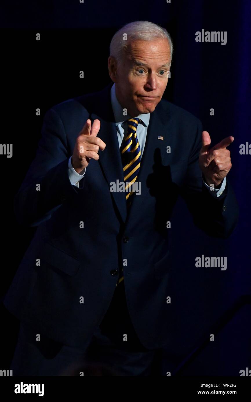 Democratic presidential hopeful former Vice President Joe Biden addresses the Planned Parenthood Action Fund Candidates Forum June 22, 2019 in Columbia, South Carolina. A slate of 20 Democratic presidential contenders are addressing the gathering of supporters of reproductive rights. Stock Photo