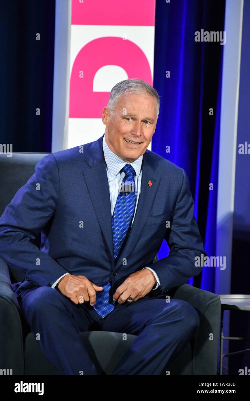 Democratic presidential hopeful Gov. Jay Inslee addresses the Planned Parenthood Action Fund Candidates Forum June 22, 2019 in Columbia, South Carolina. A slate of 20 Democratic presidential contenders are addressing the gathering of supporters of reproductive rights. Stock Photo