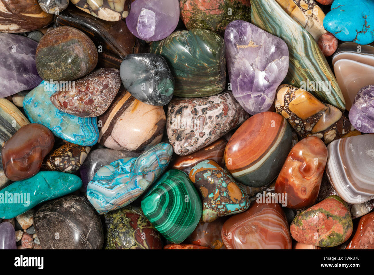 Polished minerals and gemstones, USA, by Dominique Braud/Dembinsky Photo Assoc Stock Photo