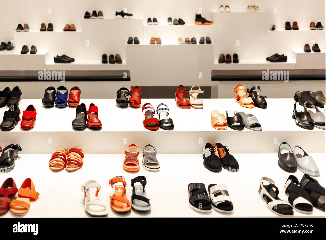 lady shoes display and showcase fashion shop in modern trade Stock Photo -  Alamy