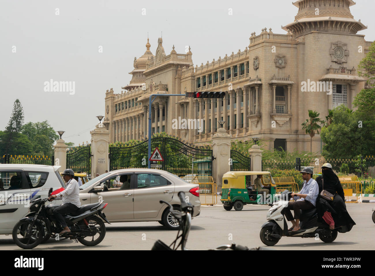 Bangalore, Karnataka India-June 04 2019 :Moving Traffic near Vidhana Soudha Bengalore. Stock Photo