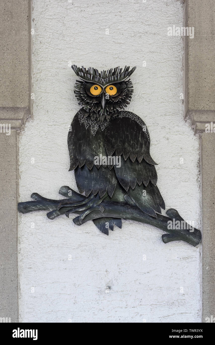 Owl figure made of wrought iron Stock Photo