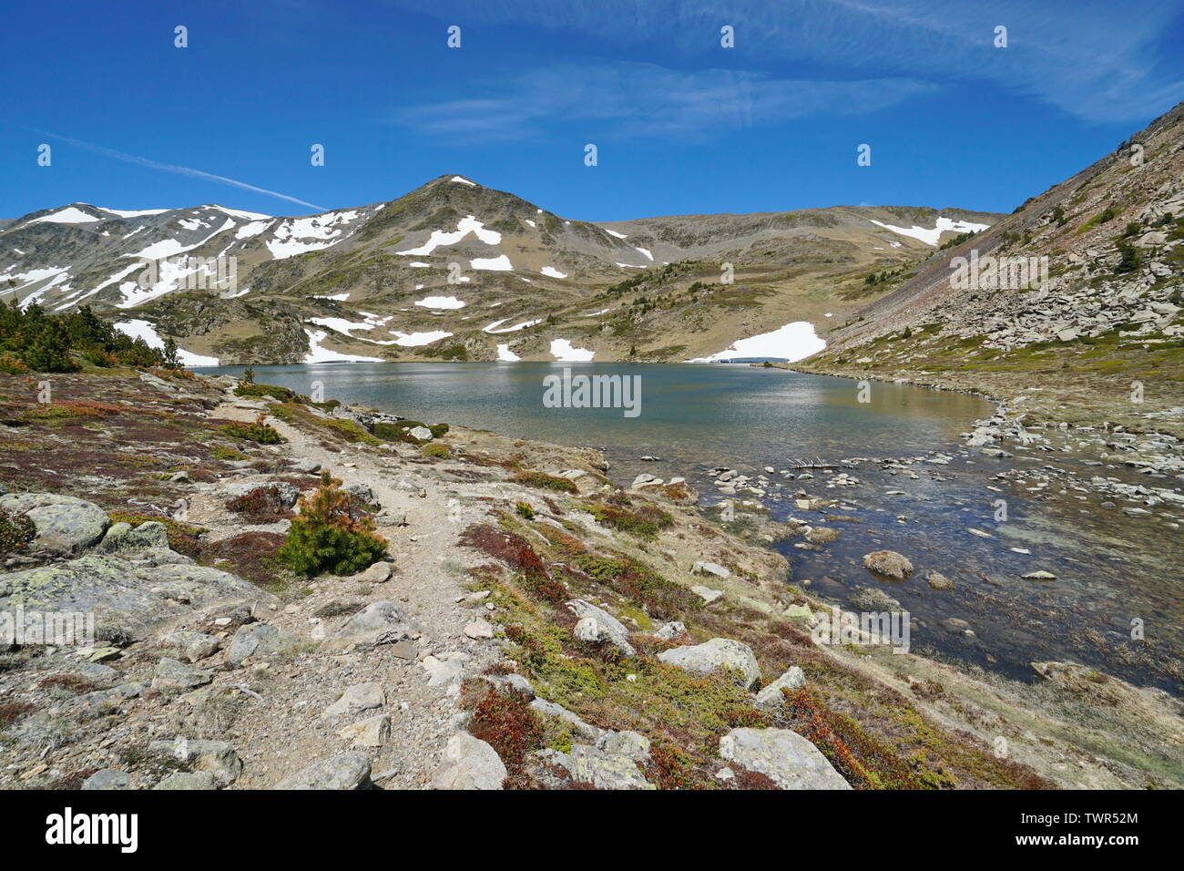 France mountain lake landscape in the Pyrenees, Casteilla, Pyrenees-Orientales Stock Photo