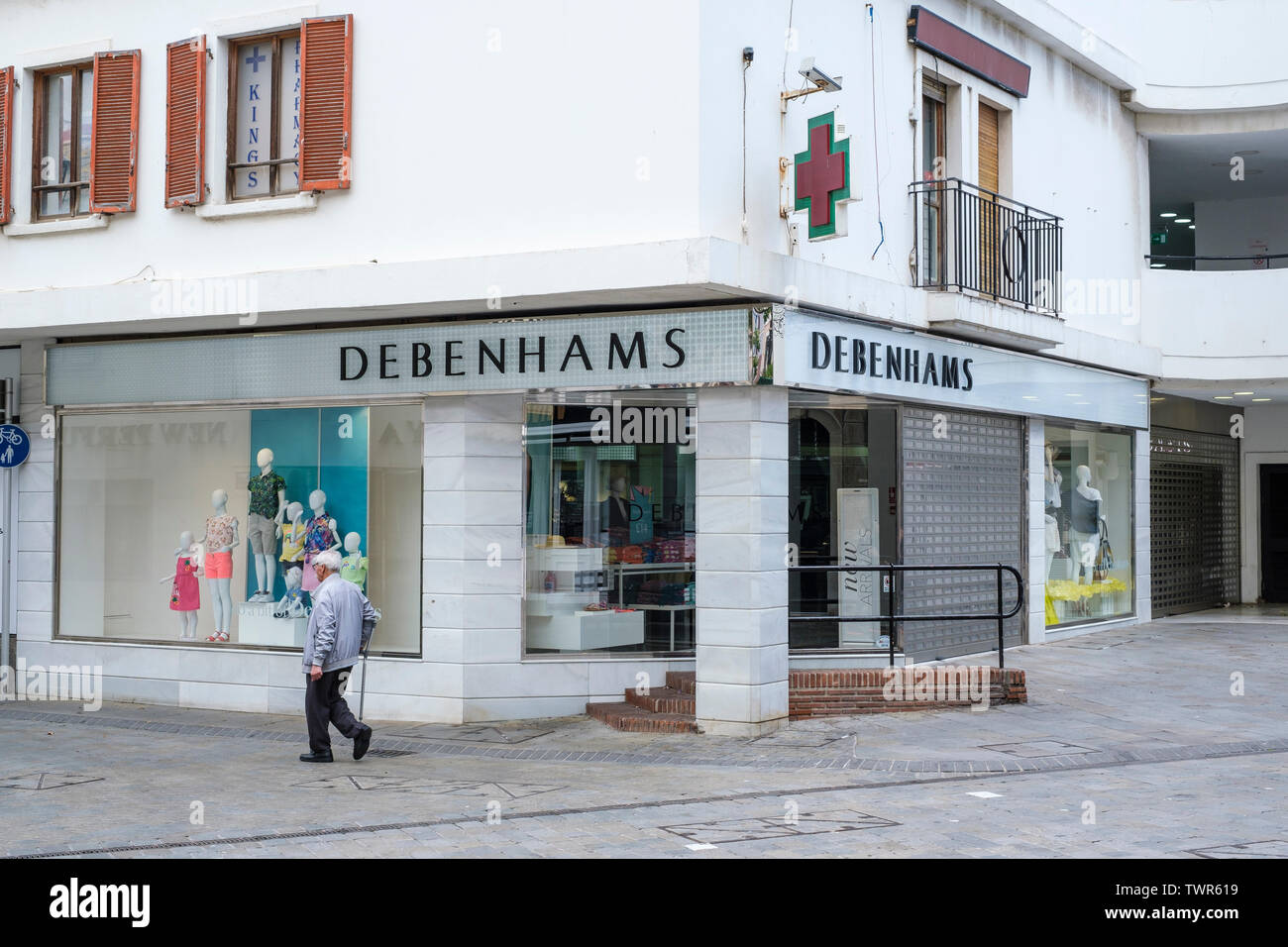 Debenhams department store in Main Street where it adjoins Casemates Square in the town centre shopping area of Gibraltar. Stock Photo