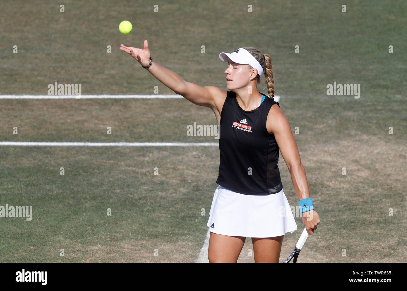 Calvia, Spain. 22nd June, 2019. German Angelique Kerber hits a ball against  Swiss Bendic during the semi-finals of the WTA tennis tournament on  Mallorca. She missed the final. Credit: Clara Margais/dpa/Alamy Live