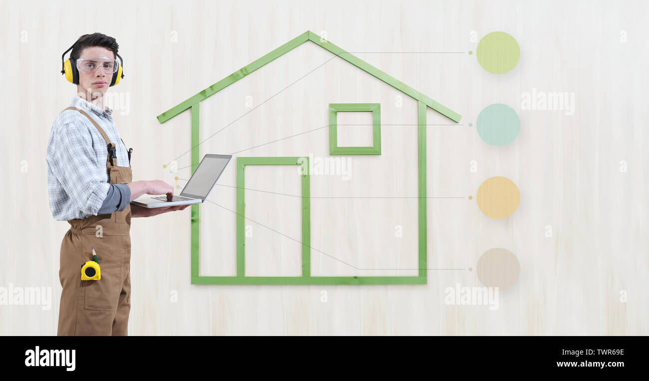 Image showcasing green house construction renovation concept handyman carpenter man with ...
