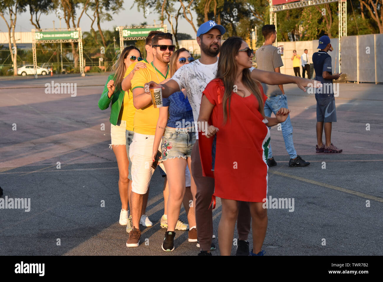 SÃO PAULO, SP - 22.06.2019: TORCIDA ACOMPANHA O JOGO DO BRASIL - Fans from  Brazil and Peru watch the Copa America game this Saturday, (22) at the  Brahma Arena, set up at