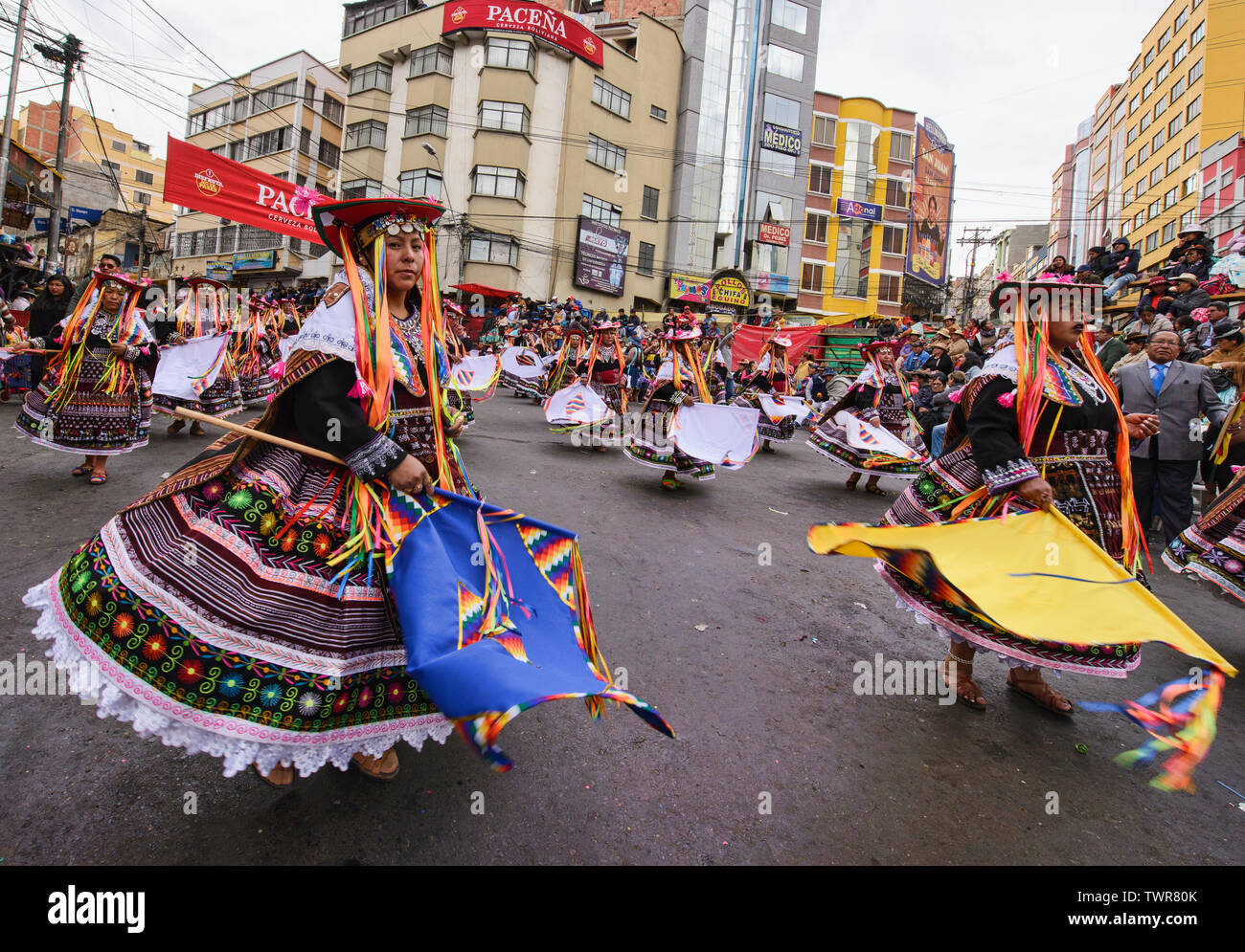 Costumed dancers at the colorful Gran Poder Festival, La Paz, Bolivia