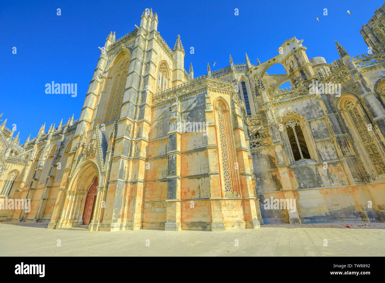 Church of Batalha Monastery, one of best examples of Gothic architecture in Portugal and Dominican convent of Saint Mary of the Victory in Batalha Stock Photo