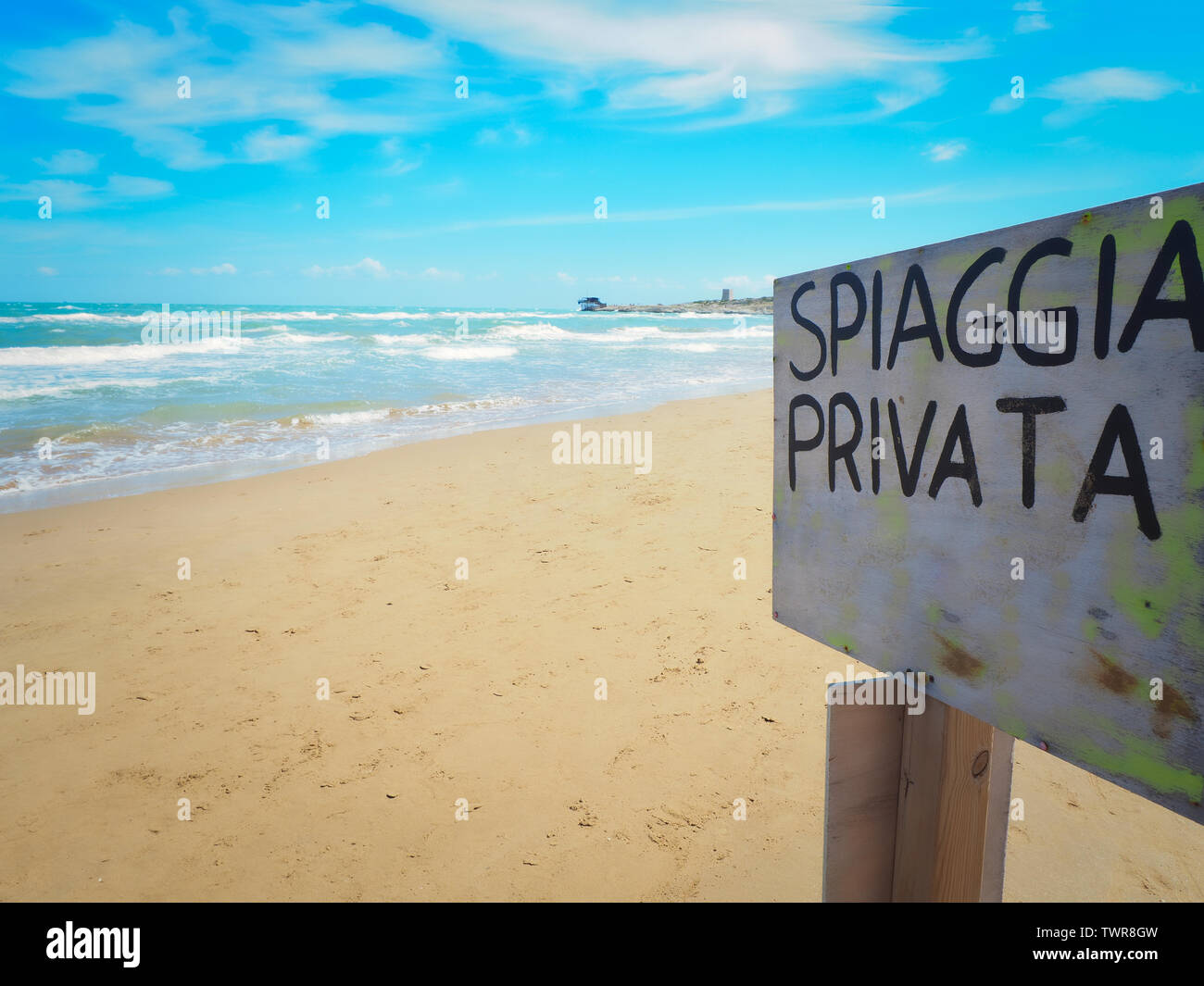 Spiaggia Privata ( translation Private Beach) sign on the beach Stock Photo