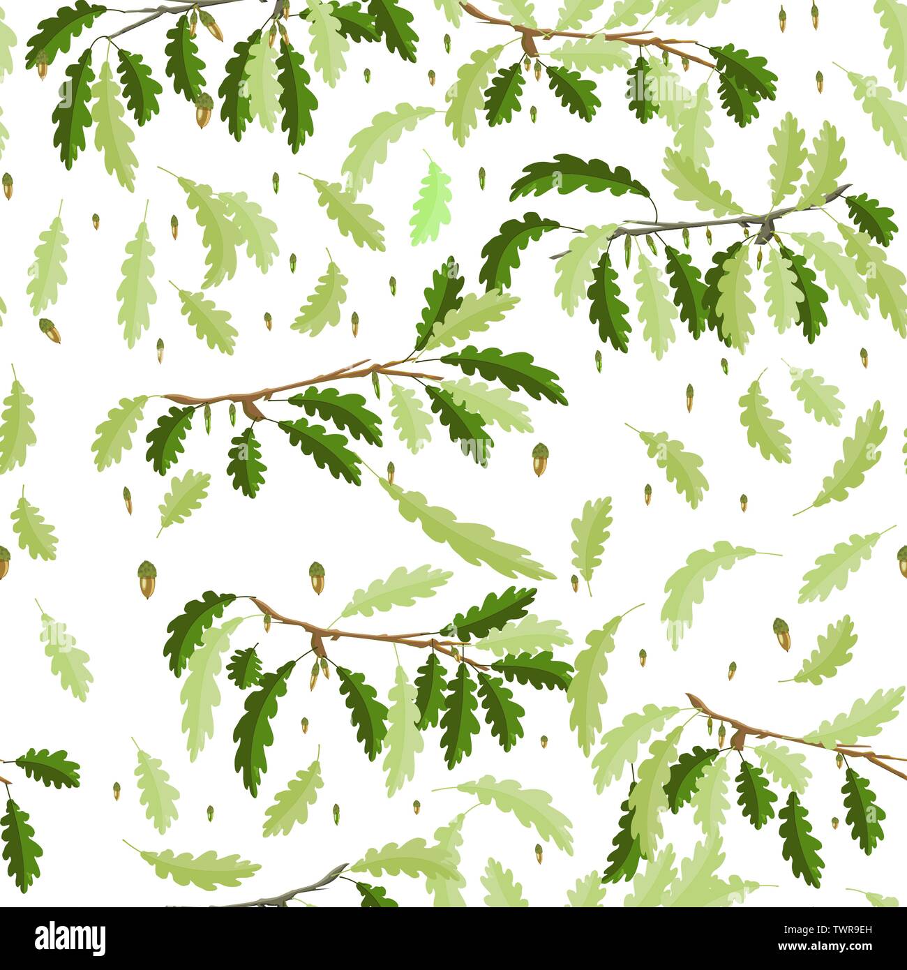 Oak branch with leaf and acorn seamless pattern background wallpaper Stock Vector