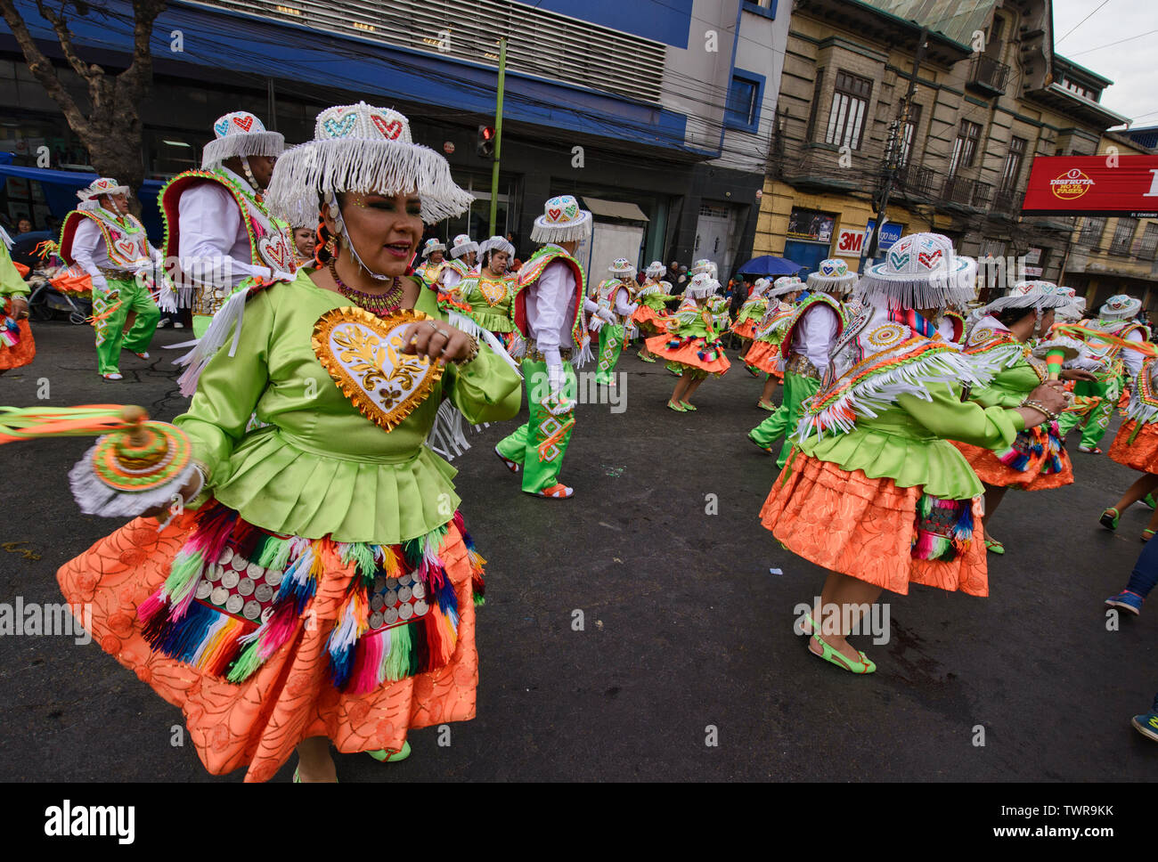 Cholitas dancing at the Gran Poder Festival, La Paz, Bolivia Stock Photo