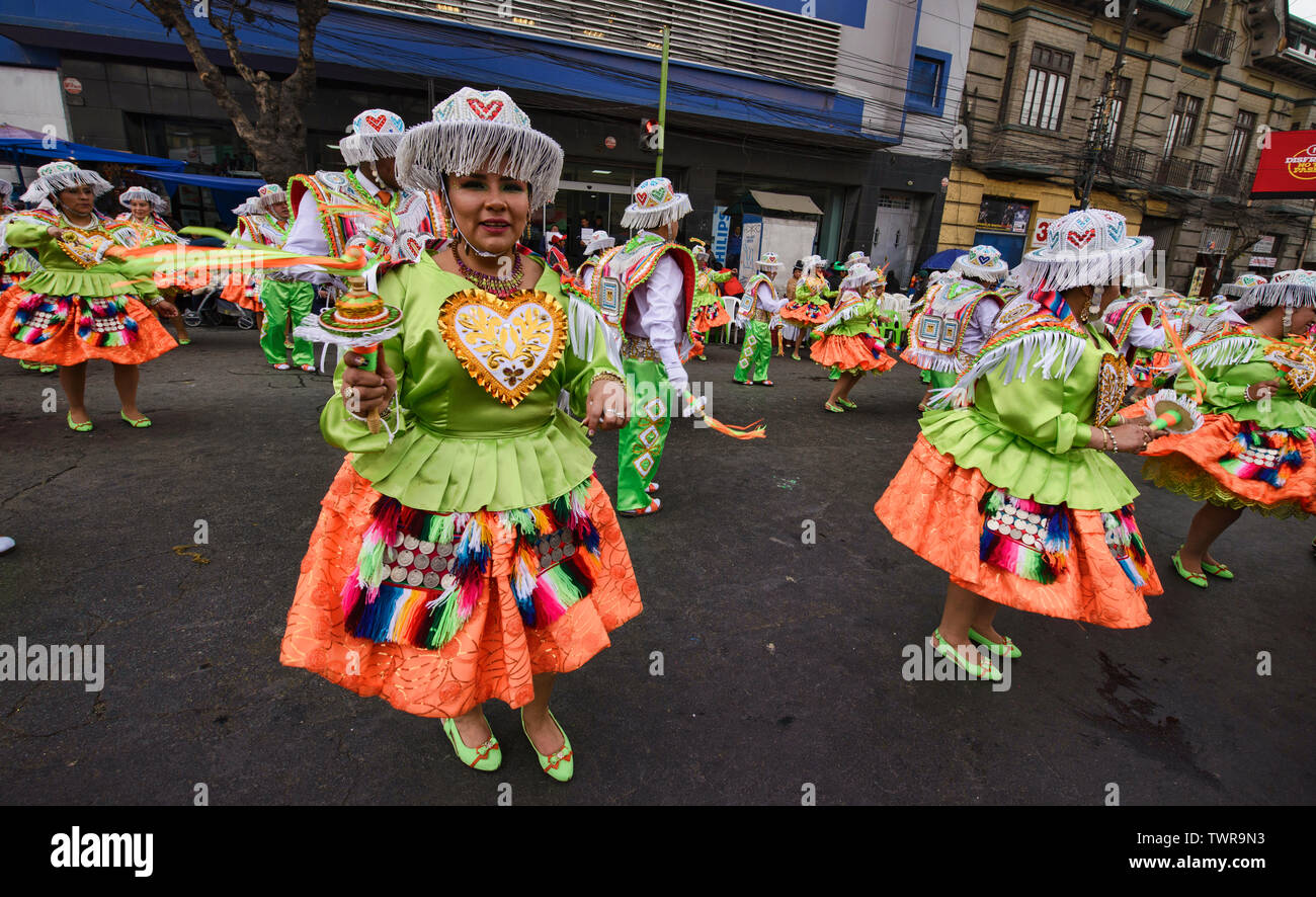 Cholitas dancing at the Gran Poder Festival, La Paz, Bolivia Stock Photo