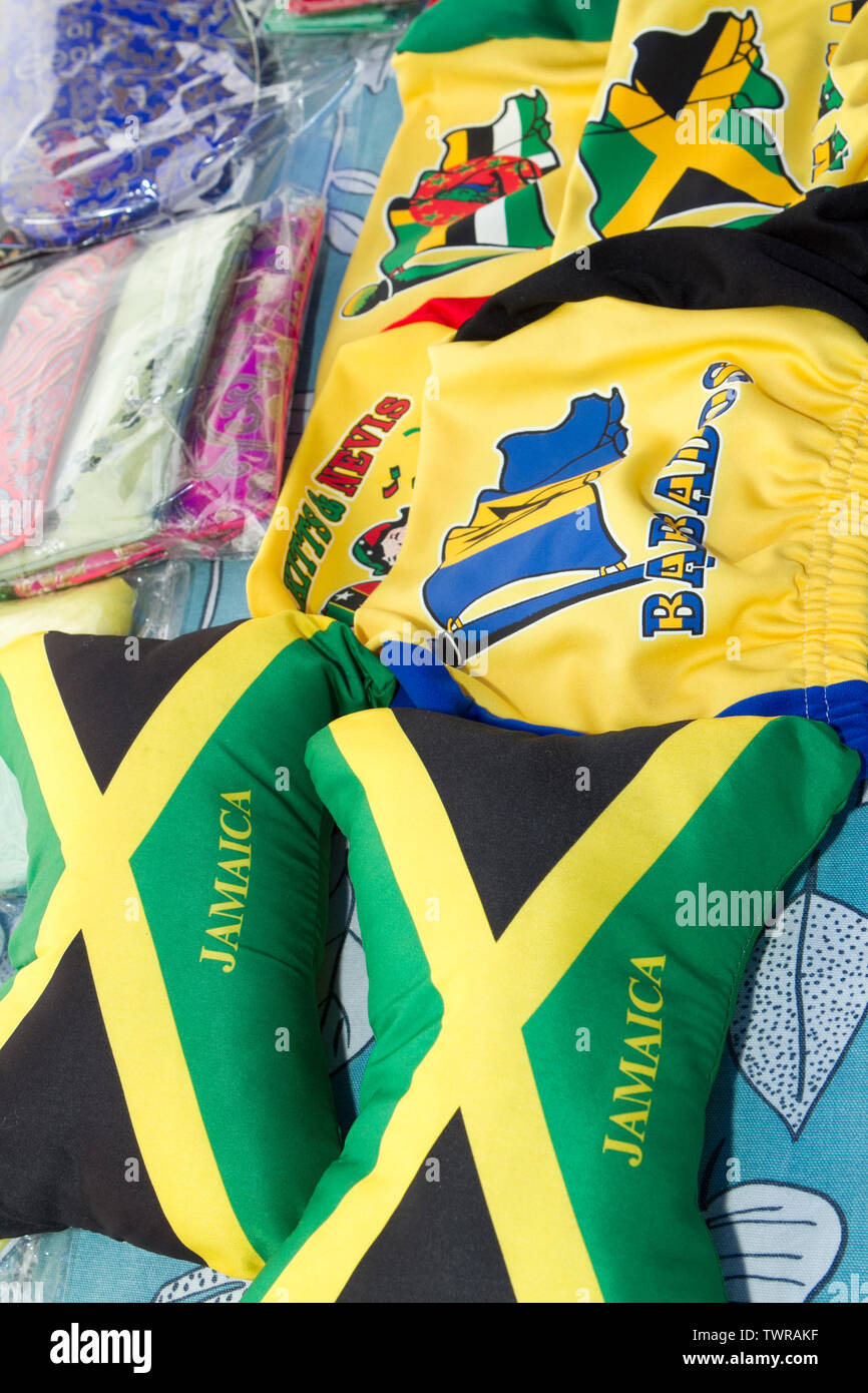 Jamaica Jamaican merchandise for sale on stall at the Africa Oye music festival in Liverpool, Merseyside, UK Stock Photo