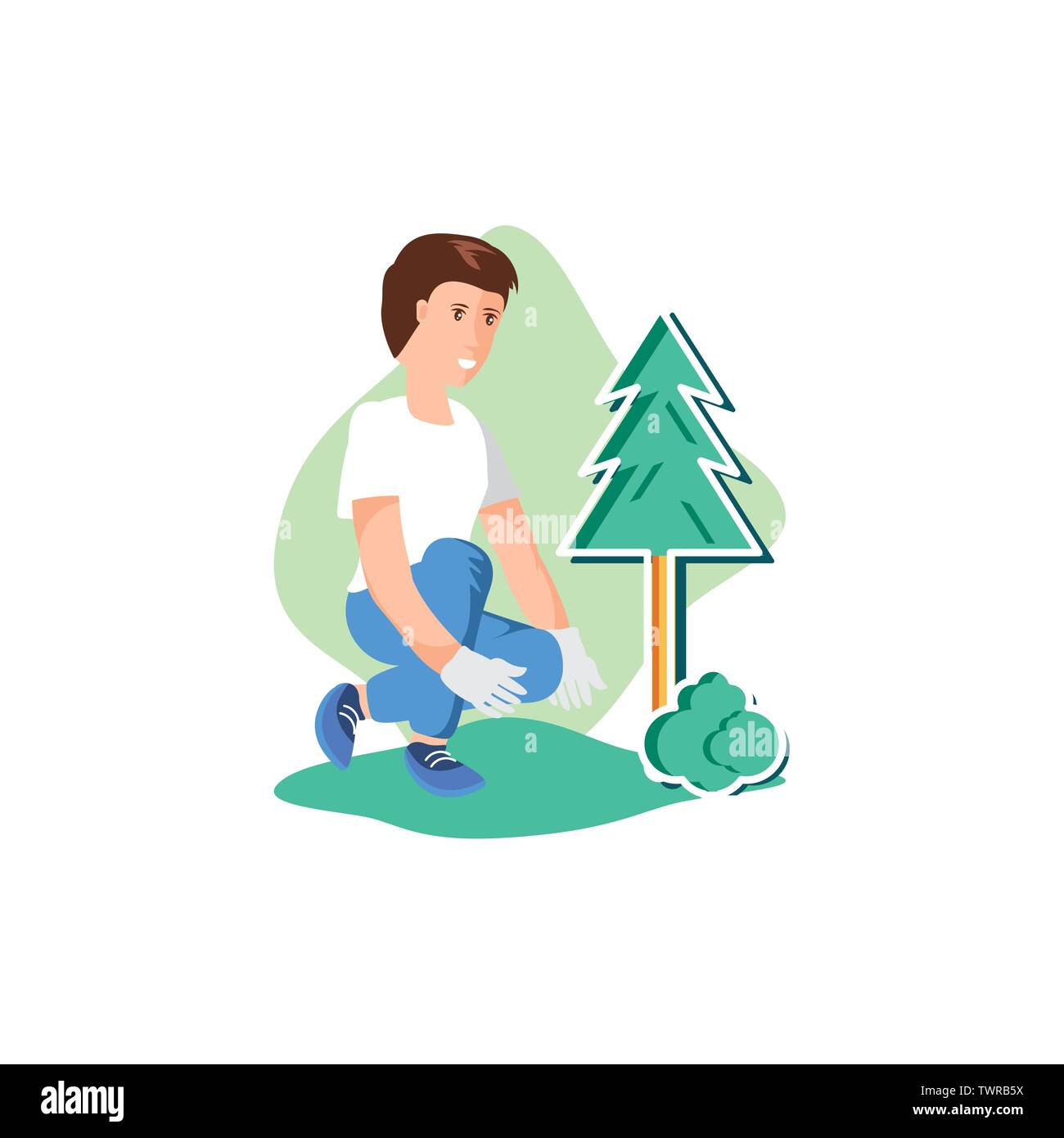 Man avatar planting tree design, Sustainability eco friendly green