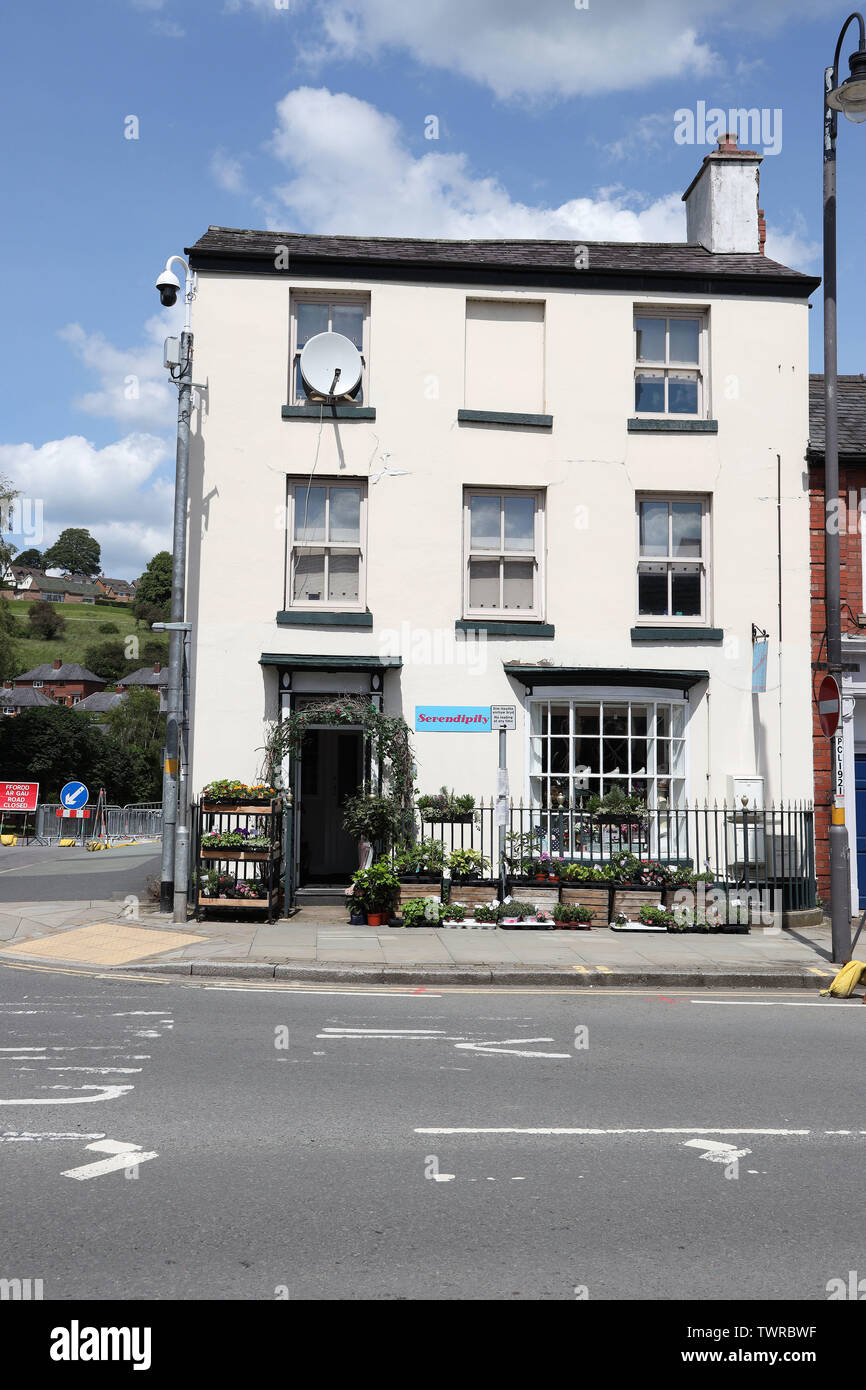 house converted to shop, High Street, Welshpool, Powys, Wales