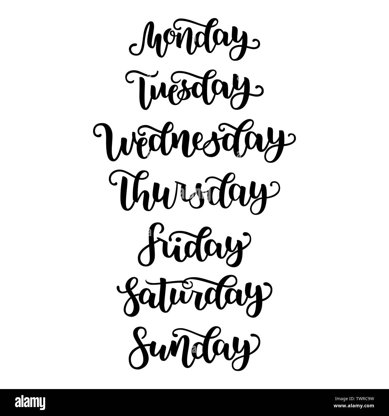 Lettering in Spanish, Days of the Week - Monday, Tuesday, Wednesday,  Thursday, Friday, Saturday, Sunday. Handwritten Words for Stock  Illustration - Illustration of latino, brush: 198598943