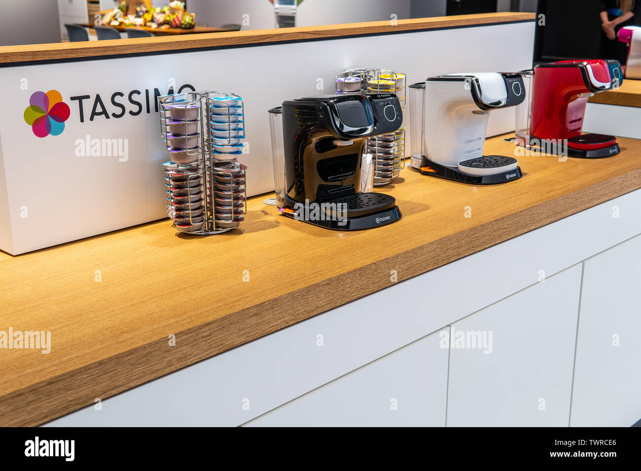 Bosch kitchen showroom with home appliances dishwasher, induction hobs