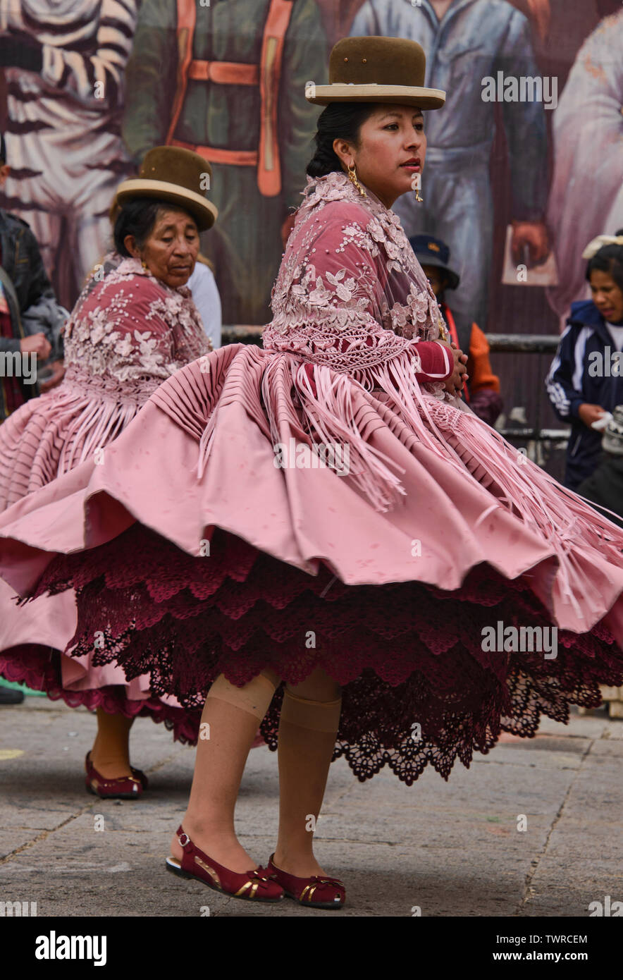 Cholitas dancing at the Gran Poder Festival, La Paz, Bolivia Stock Photo