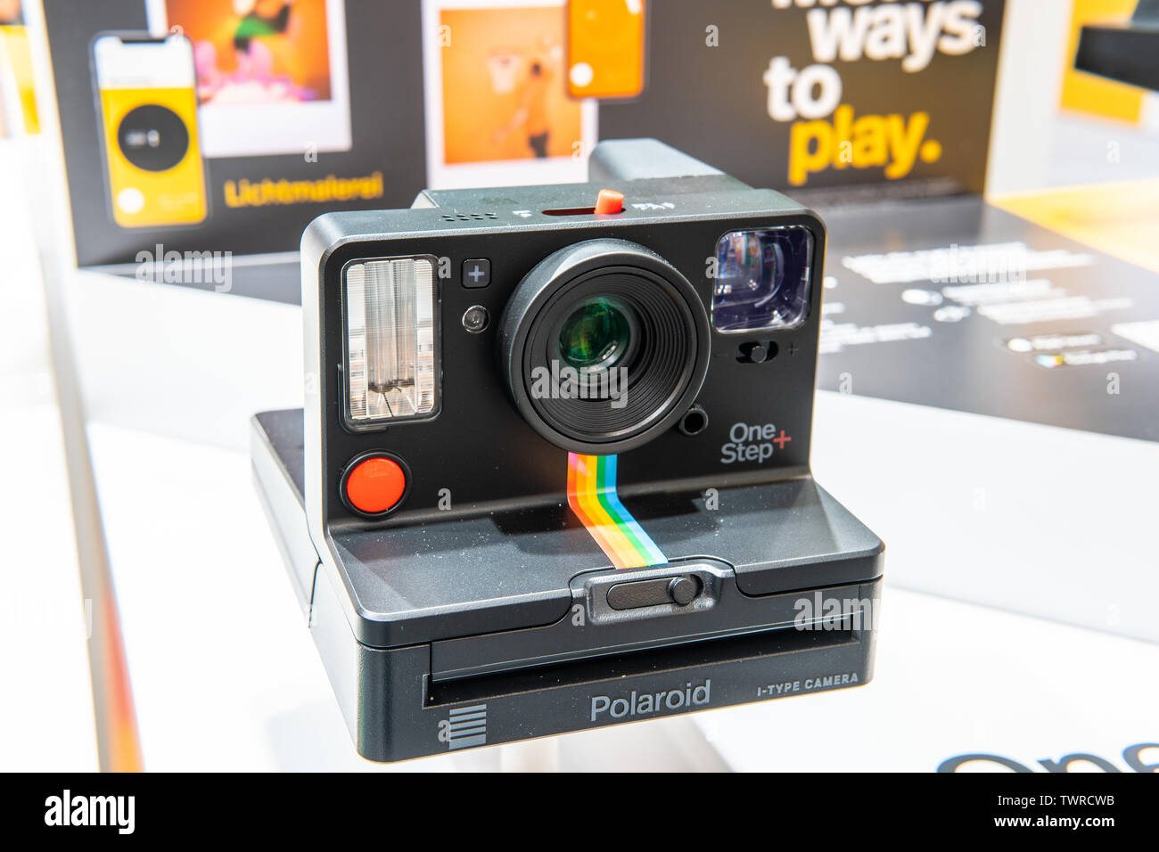 Berlin, Germany, August 29, 2018 Polaroid OneStep+ instant camera makes  remote selfies possible, Polaroid exhibition, Global Innovations Show IFA  2018 Stock Photo - Alamy