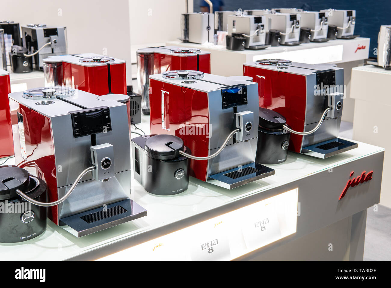 Berlin, Germany, August 29, 2018, Jura automatic coffee machines at