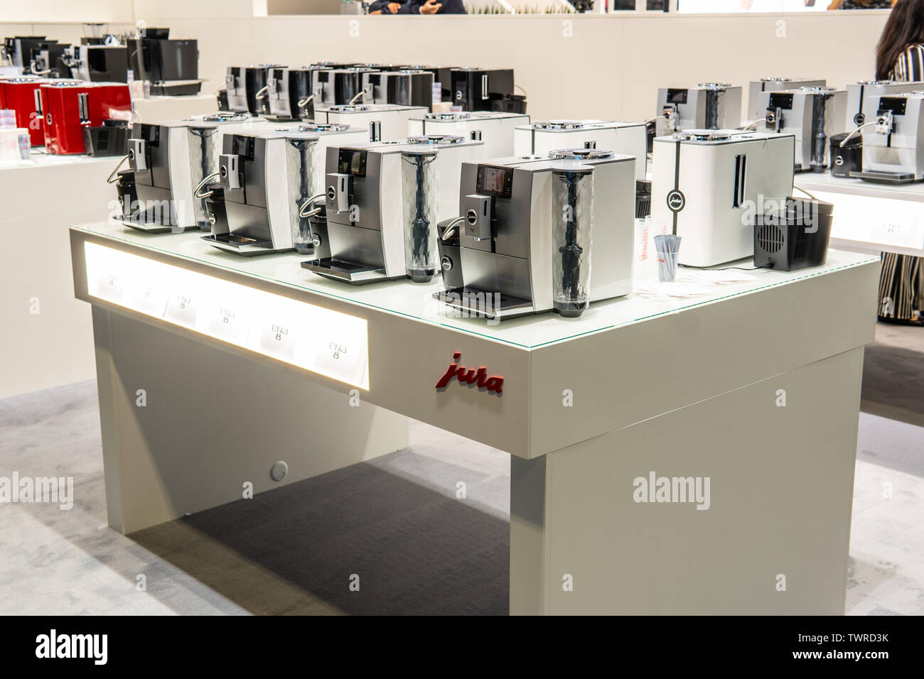 Berlin, Germany, August 29, 2018, Jura automatic coffee machines at JURA exhibition pavilion, stand at Global Innovations Show IFA 2018 Stock Photo