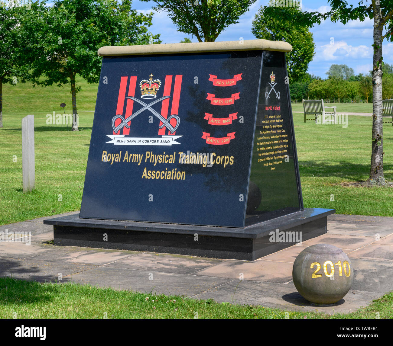 Royal Army Physical Training Corps Memorial at the National Memorial Arboretum, Alrewas, Staffordshire, England, UK Stock Photo