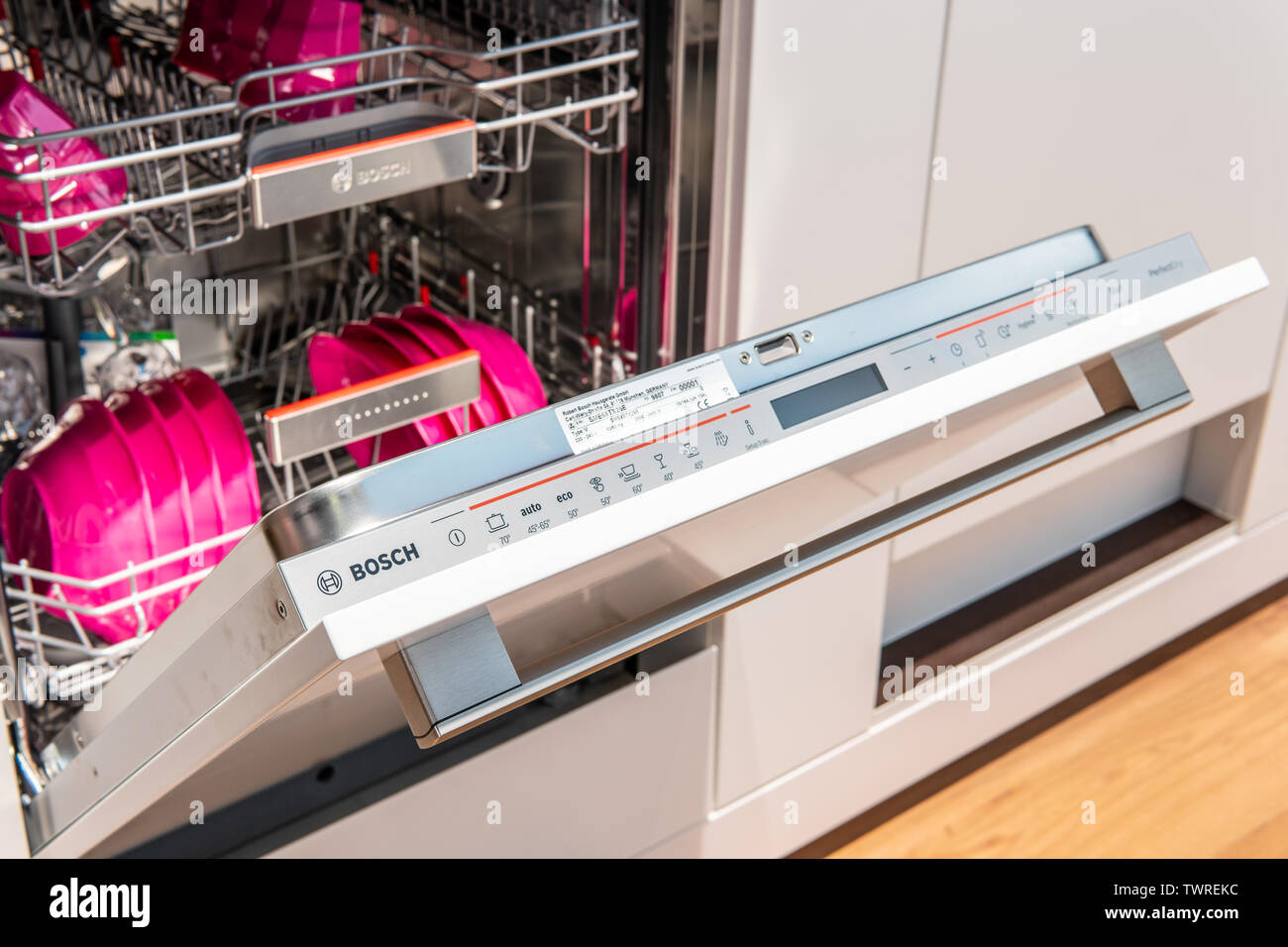 Berlin, Germany, Aug 29, 2018 new Built-in Bosch VarioScharnier SME68TX26E  dishwasher on display, Robert Bosch exhibition, Global Innovations Show IFA  Stock Photo - Alamy