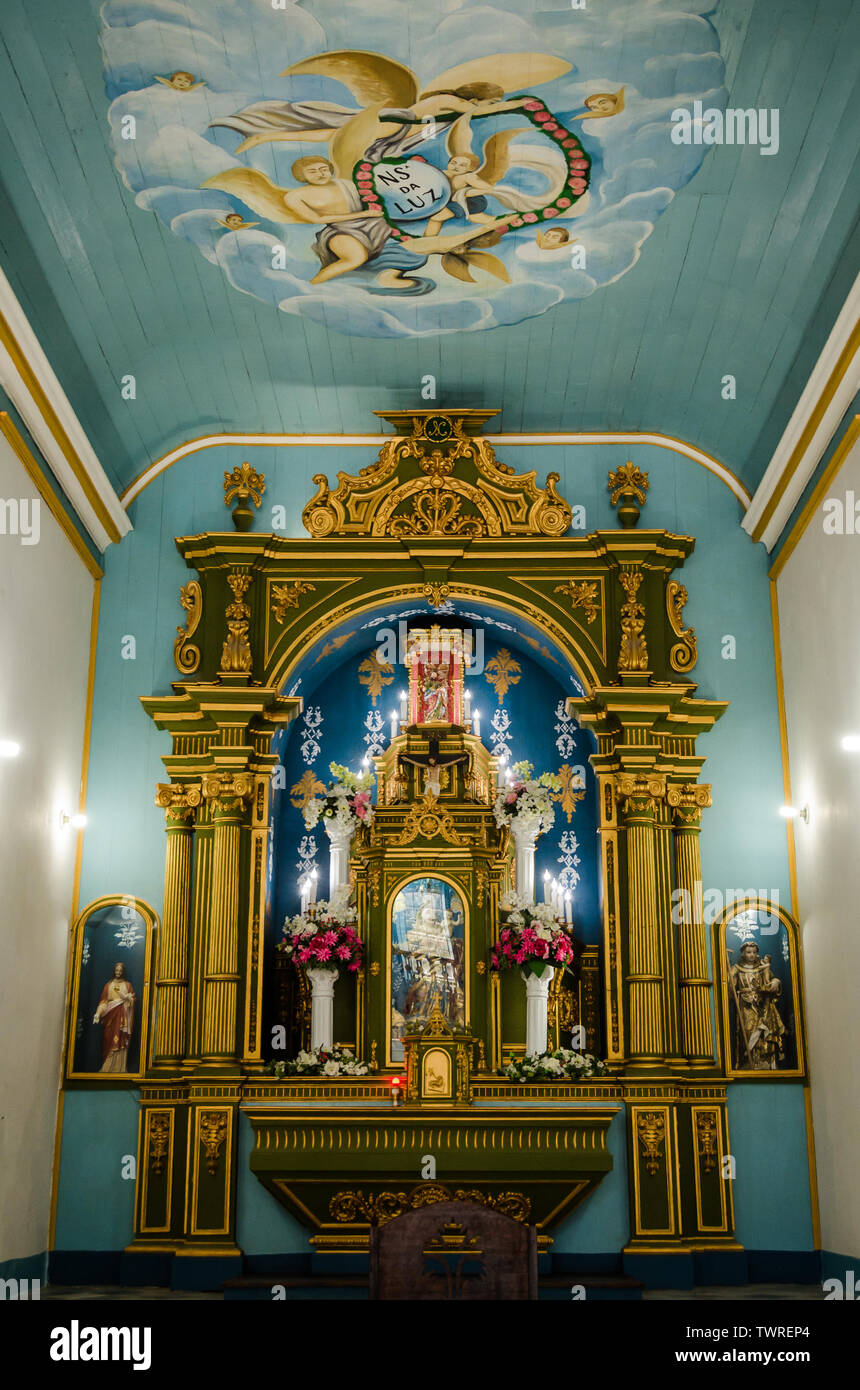 Morro de Sao Paulo, Brazil - February 1st 2019: Interior of Nossa Senhora da luz church with no people Stock Photo