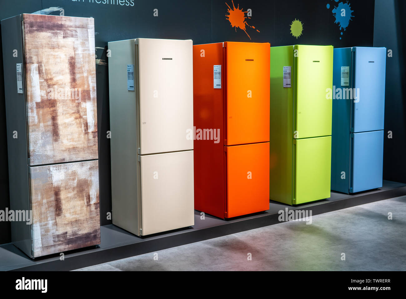 Berlin, Germany, August 30, 2018, Liebherr fridge refrigerator freezer, at  Liebherr exhibition pavilion showroom, stand at Global Innovations Show IFA  Stock Photo - Alamy