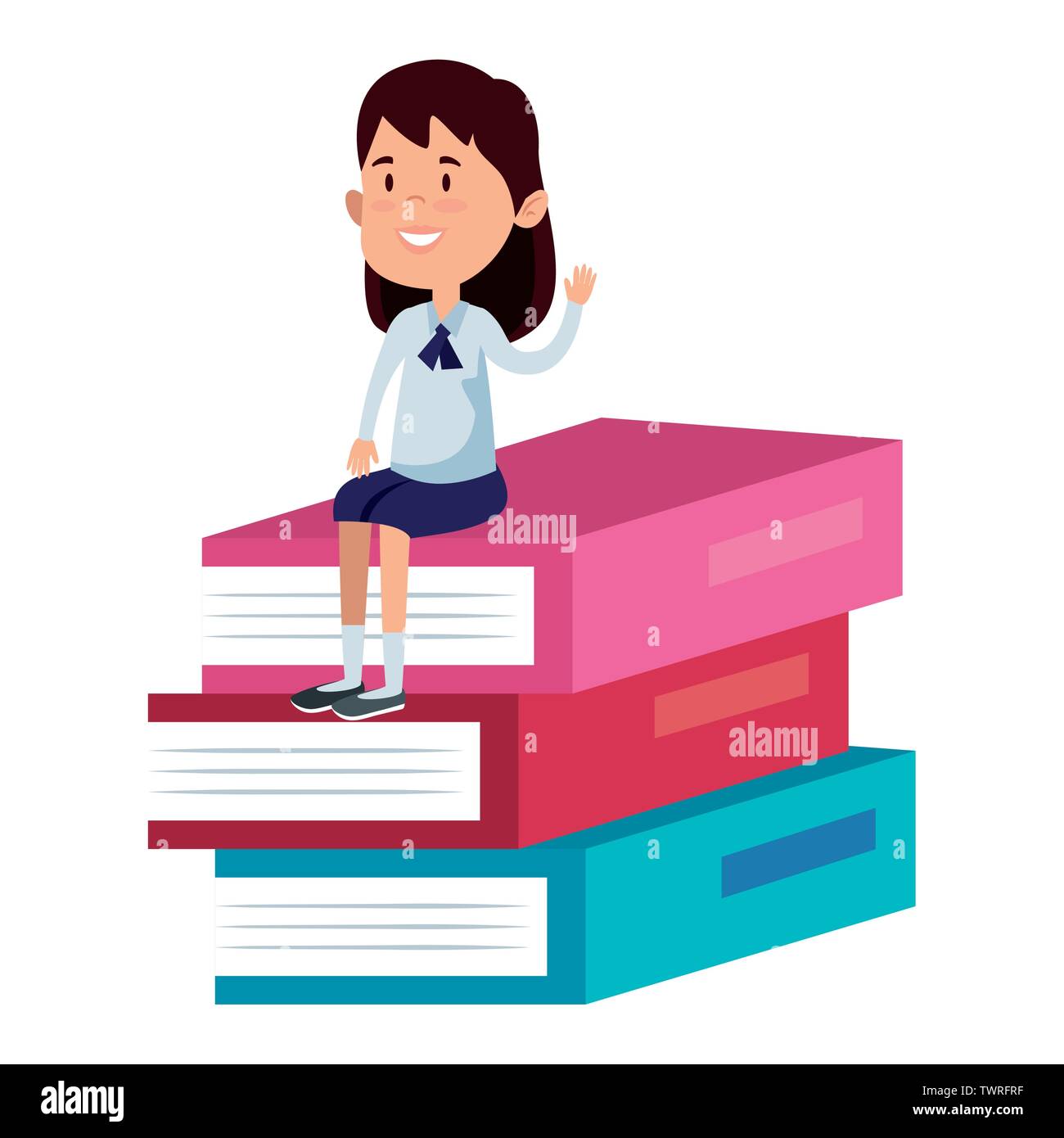 happy student girl seated in pile text books Stock Vector Image & Art ...
