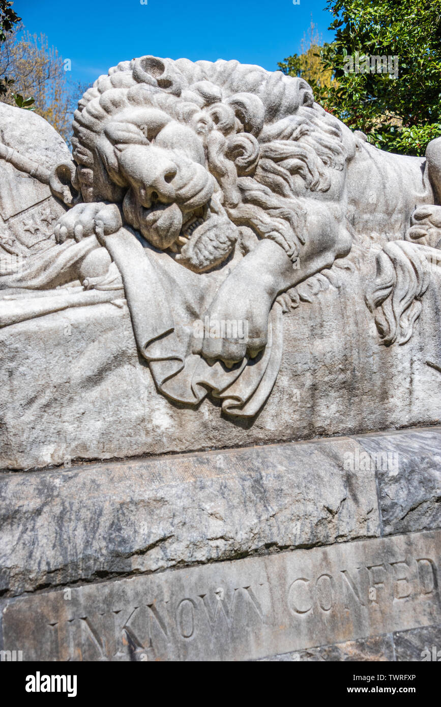 Unknown Confederate Dead memorial known as The Lion of the Confederacy, or The Lion of Atlanta, at Oakland Cemetery in Atlanta, Georgia. (USA) Stock Photo