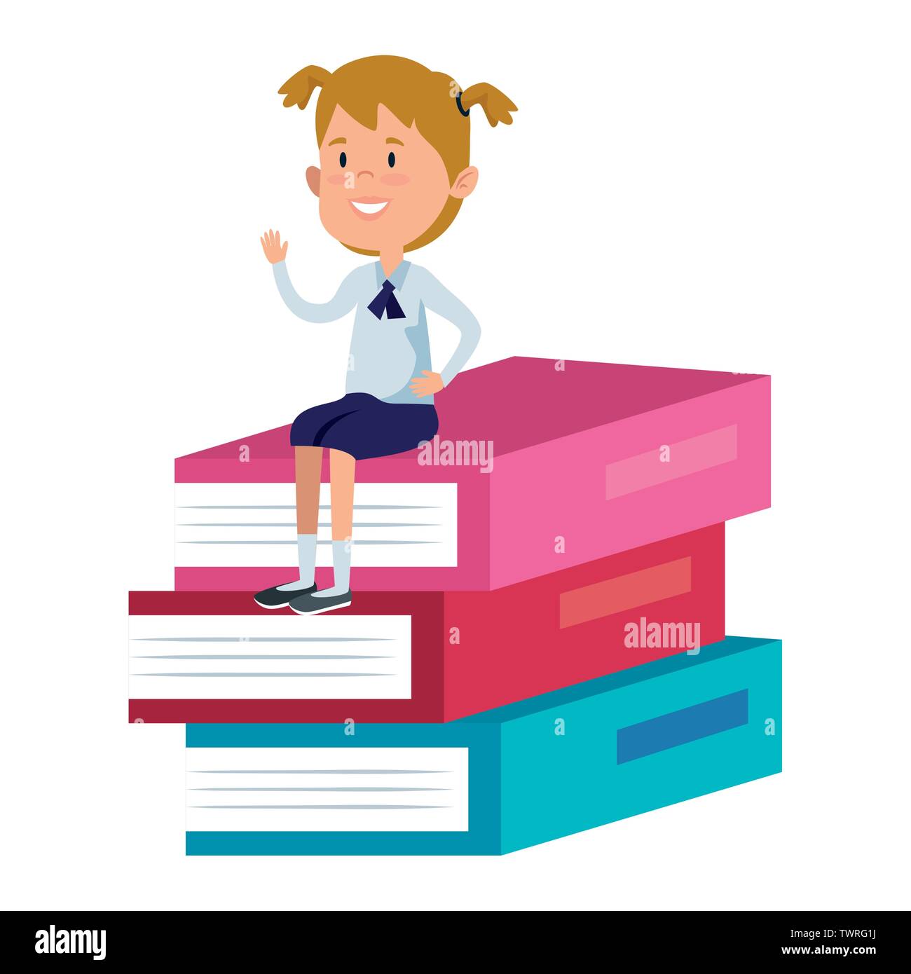 happy student girl seated in pile text books Stock Vector Image & Art ...