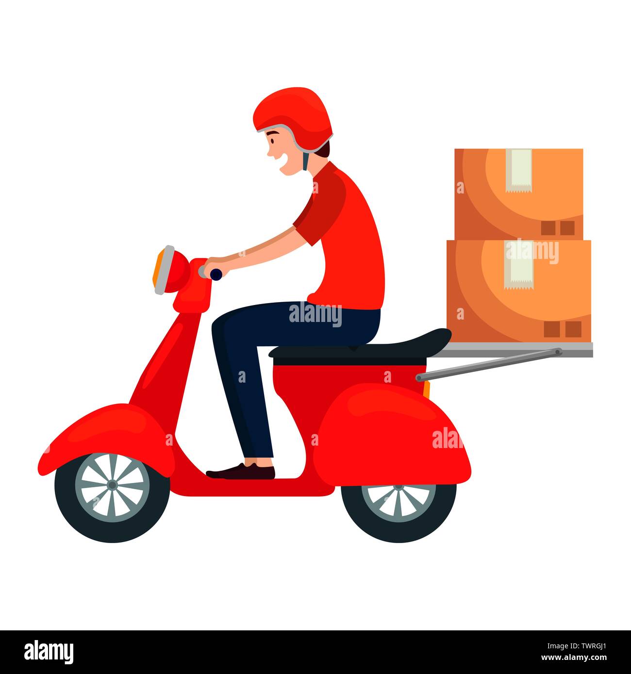 worker-of-delivery-service-in-motorcycle-with-boxes-stock-vector-image