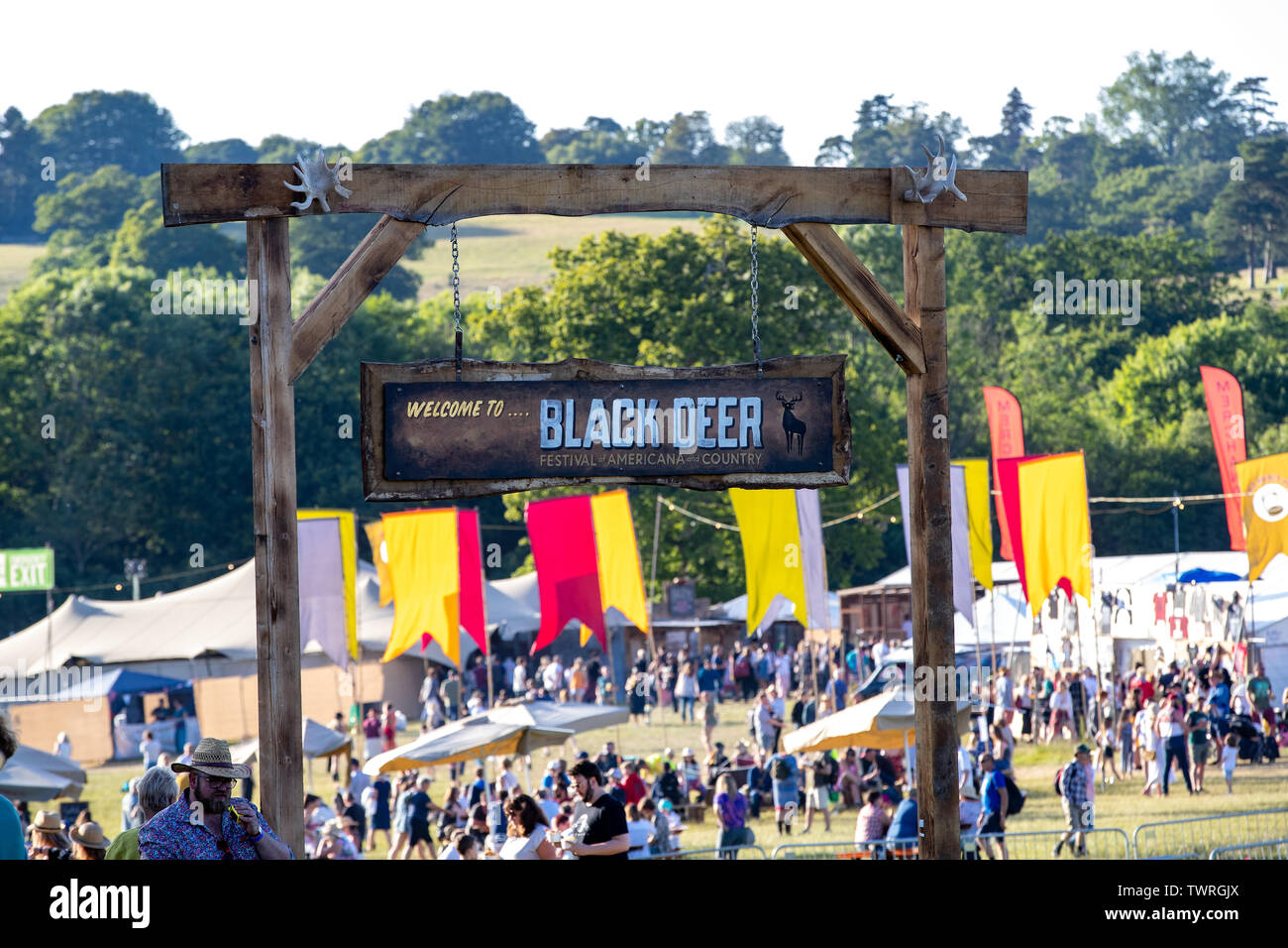 Tunbridge Wells, UK. Saturday 22 June 2019.  Entrance to the Black Deer Festival,Eridge Park ,© Jason Richardson / Alamy Live News Stock Photo