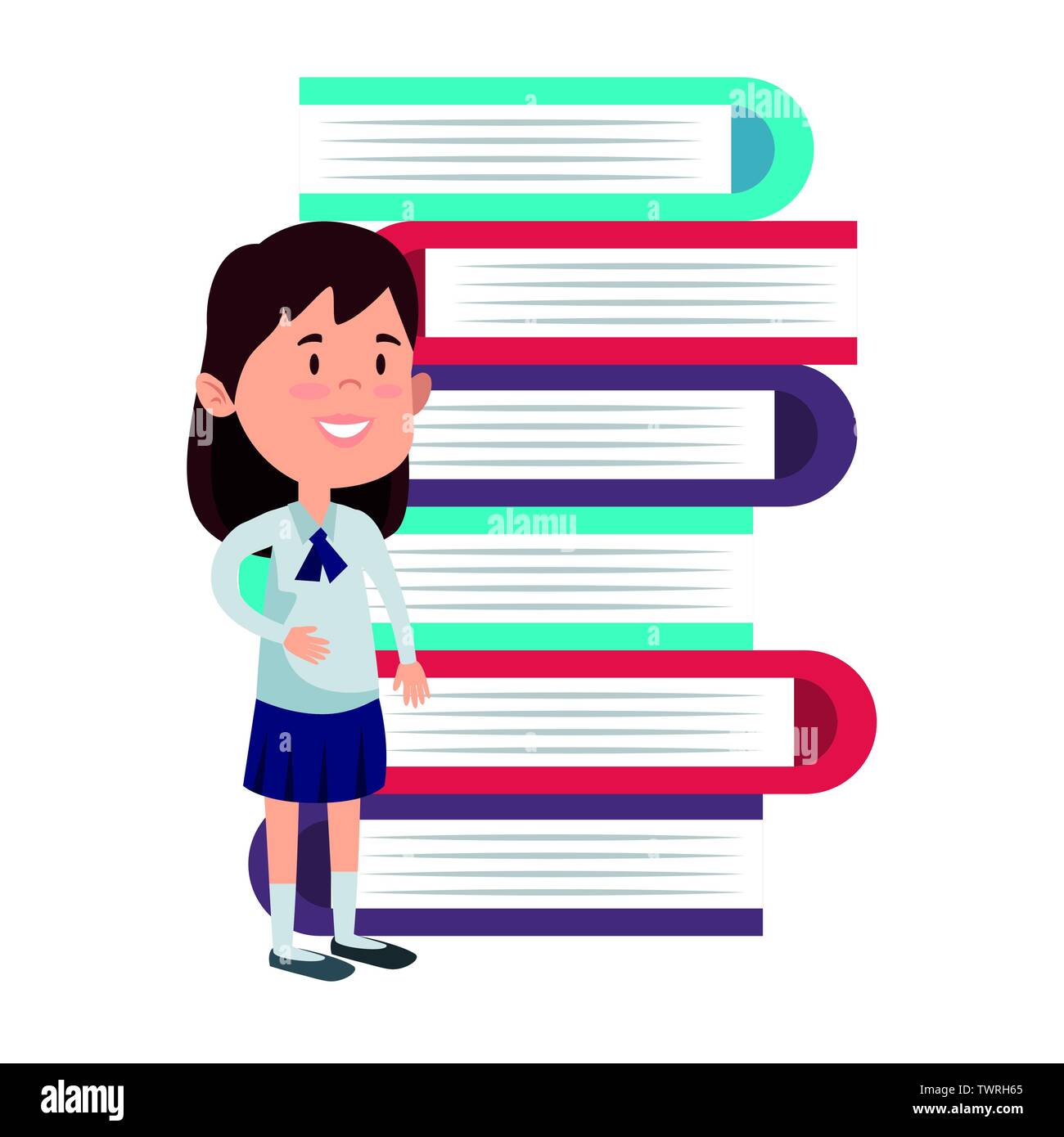 happy student girl with pile text books Stock Vector Image & Art - Alamy