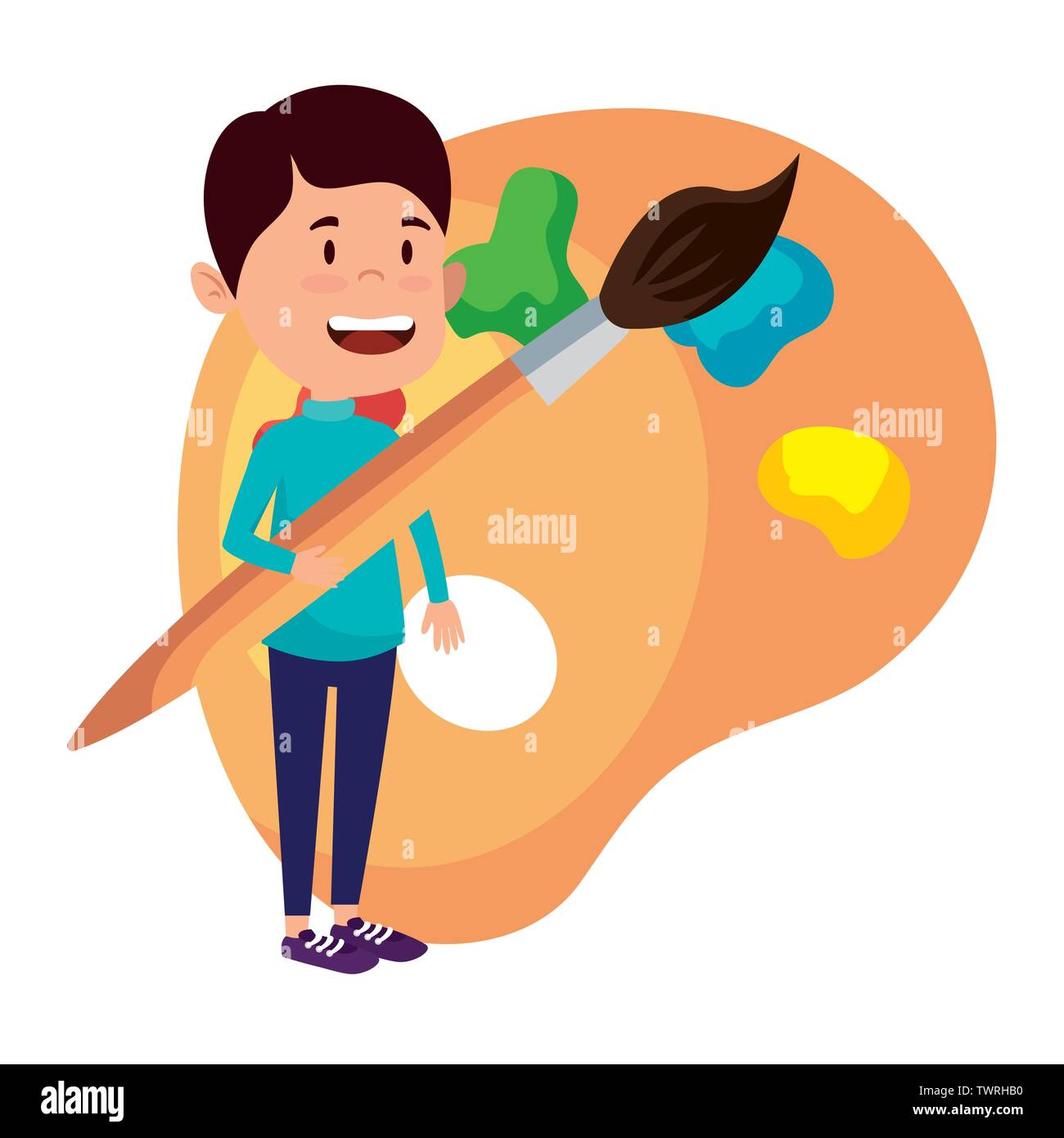 happy student boy with paint brush and pallette Stock Vector Image ...