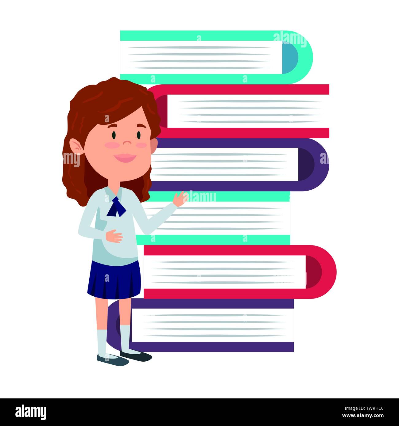 happy student girl with pile text books Stock Vector Image & Art - Alamy