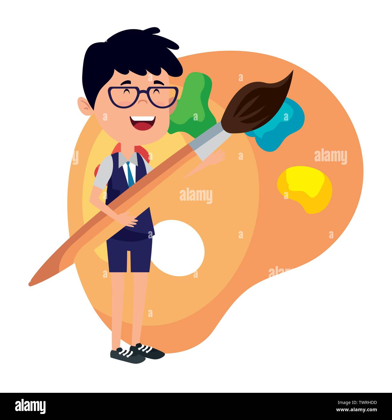 happy student boy with paint brush and pallette Stock Vector Image ...