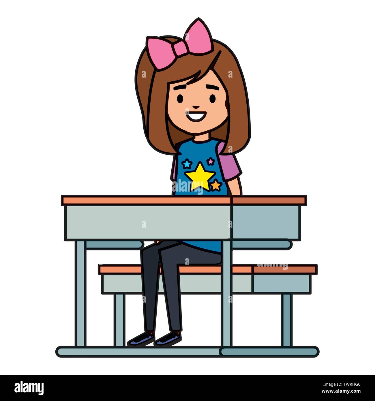 Happy Student Girl Seated In School Desk Stock Vector Art