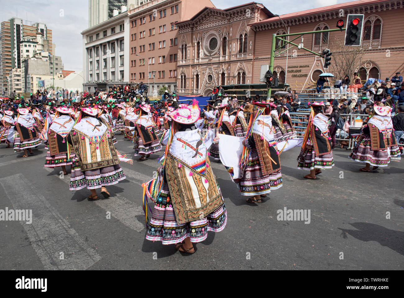 Indigenous dancers at the colorful Gran Poder Festival, La Paz, Bolivia