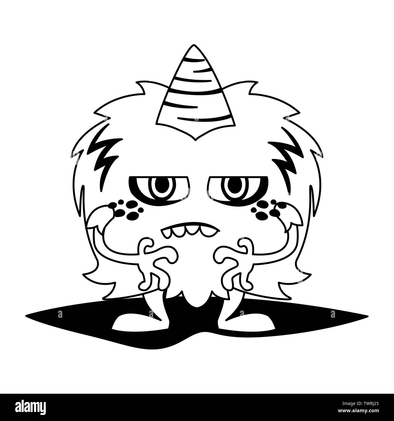 funny monster with horn comic character vector illustration design ...