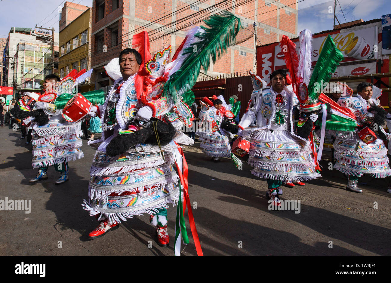 Costumed dancers at the colorful Gran Poder Festival, La Paz, Bolivia