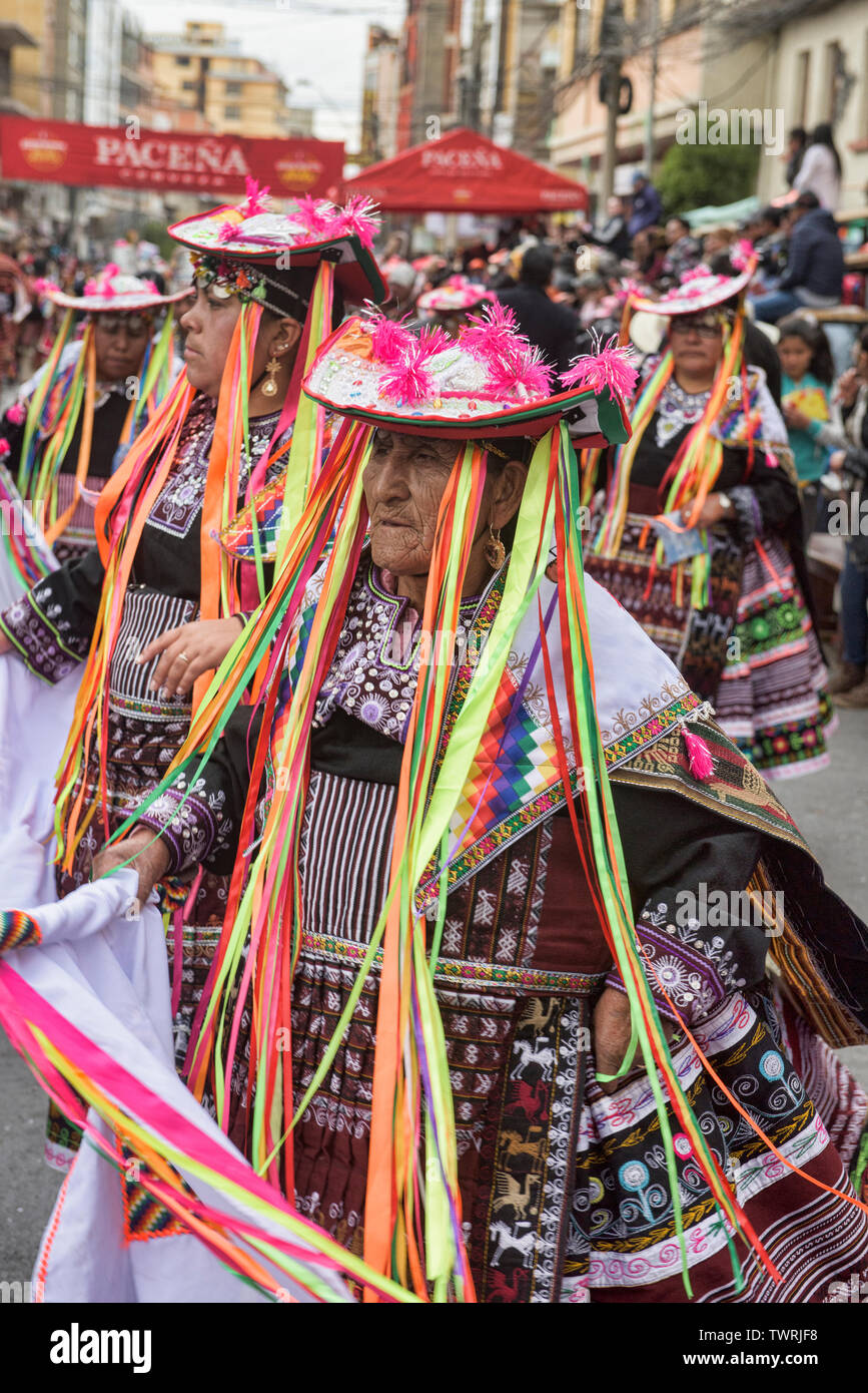 Indigenous dancer at the colorful Gran Poder Festival, La Paz, Bolivia