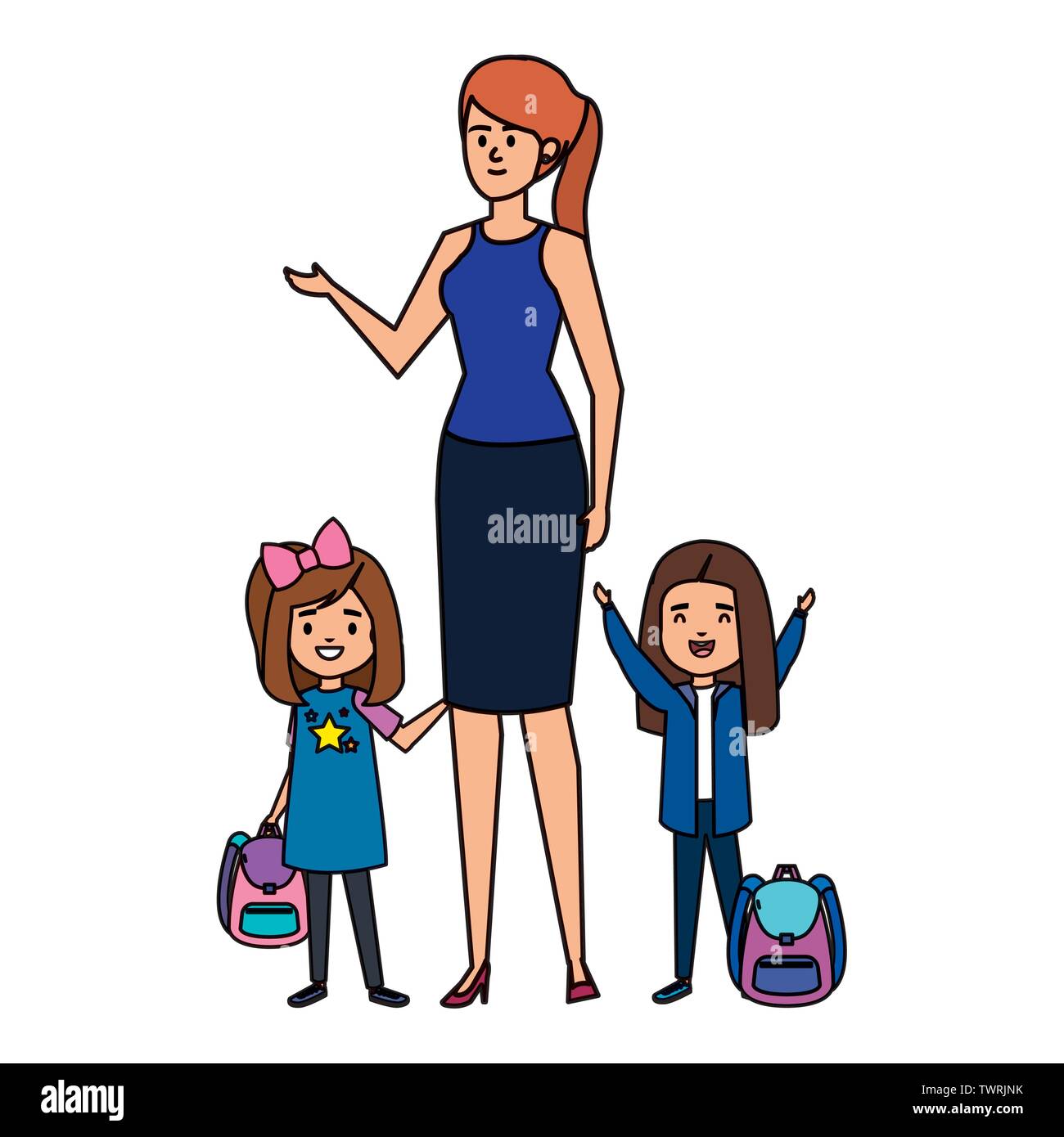 happy student girls with female teacher Stock Vector Image & Art - Alamy