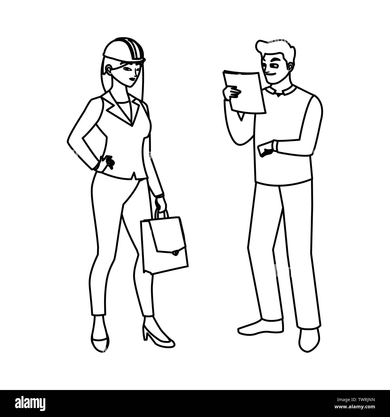 male builder constructor with woman engineer vector illustration design ...