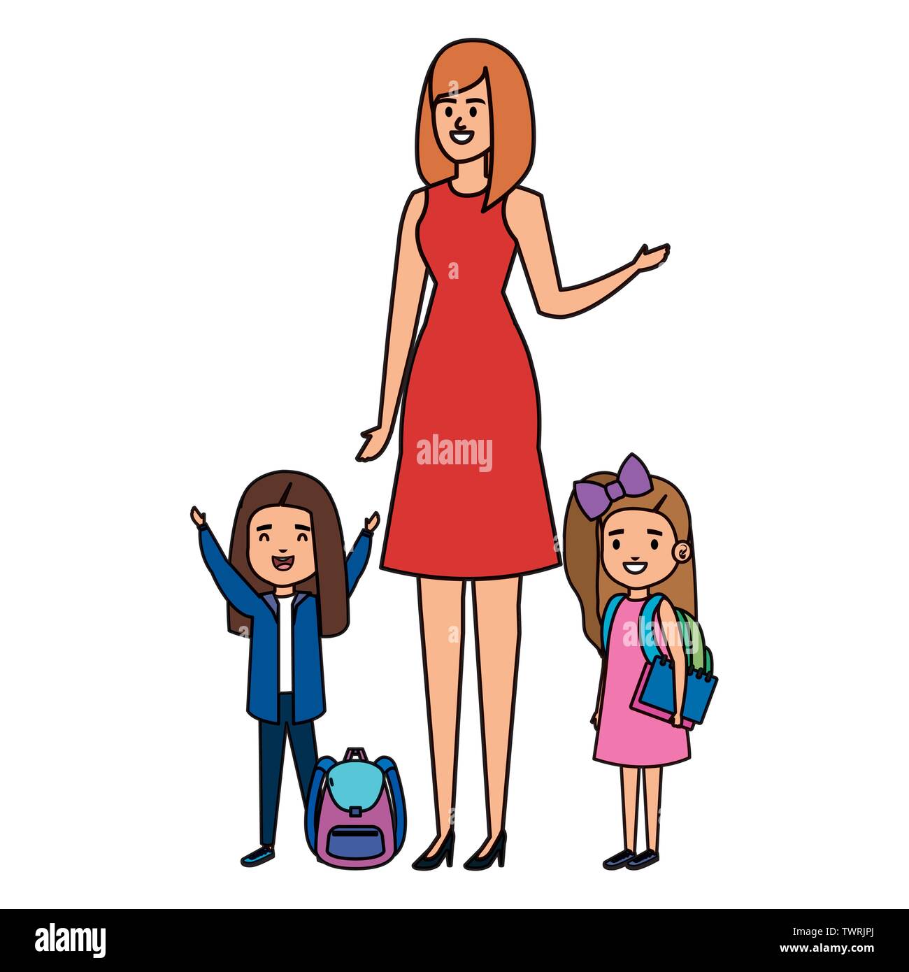 happy student girls with female teacher Stock Vector Image & Art - Alamy